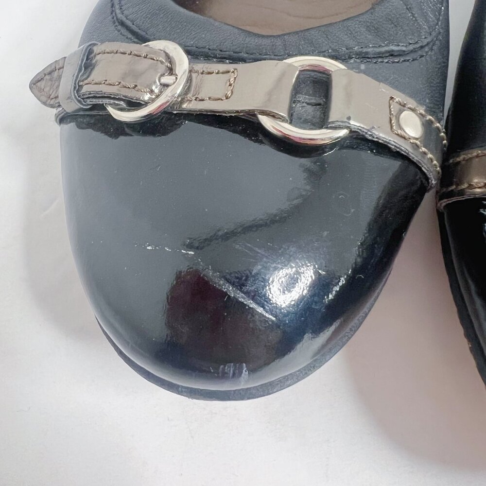 AGL Monika Cap Toe Ballet Flat Black Leather Bronze Buckle Women's Size 9.5 - Picture 8 of 9